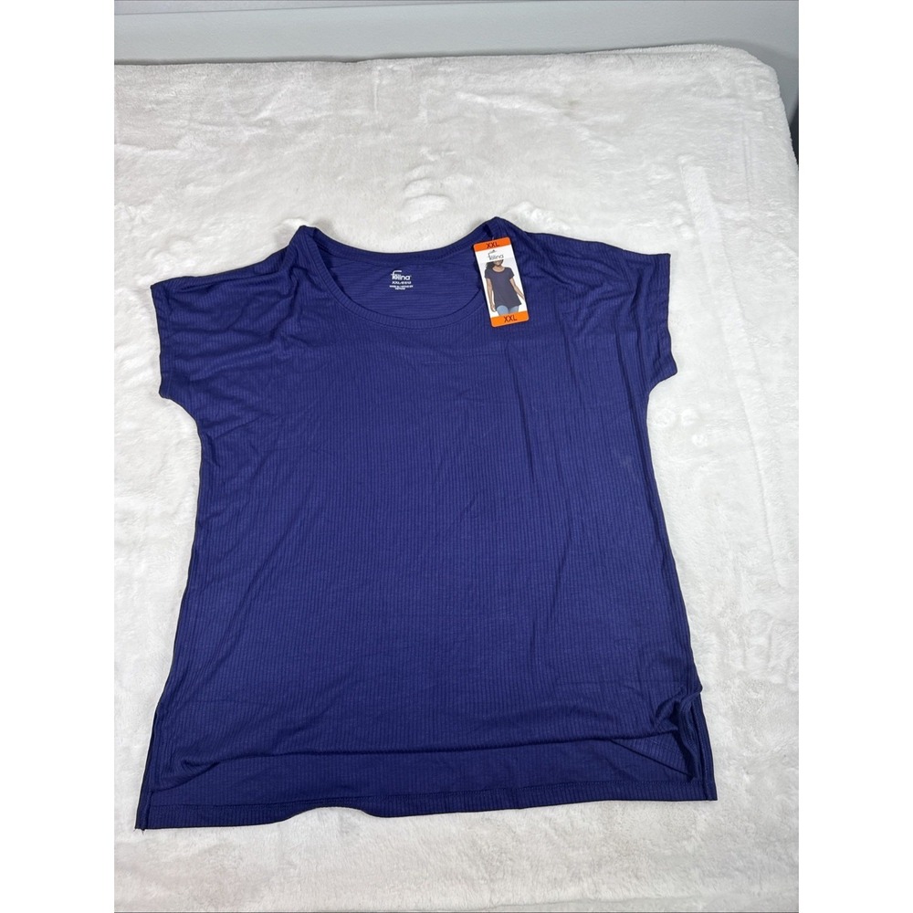 Felina Womens XXL Short Sleeve Rib Knit Top Astral Aura Blue 1763393 NWT